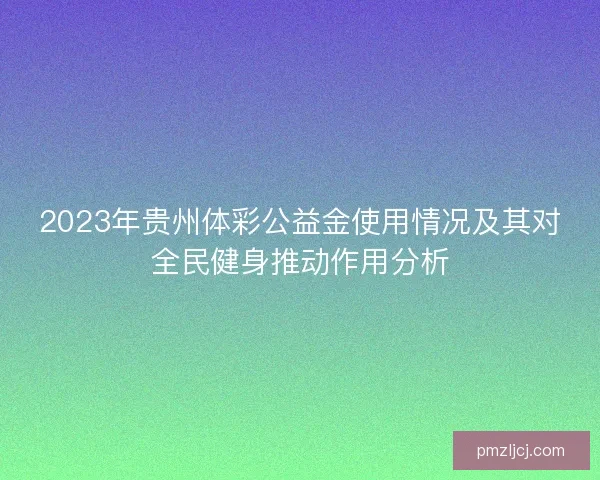 2023年贵州体彩公益金使用情况及其对全民健身推动作用分析
